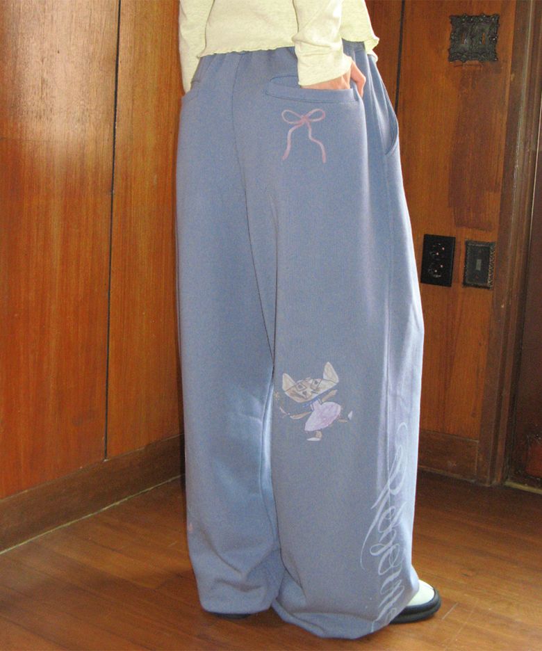 KIDS CAT DOODLE SWEAT JOGGER PANTS DUSTY BLUE