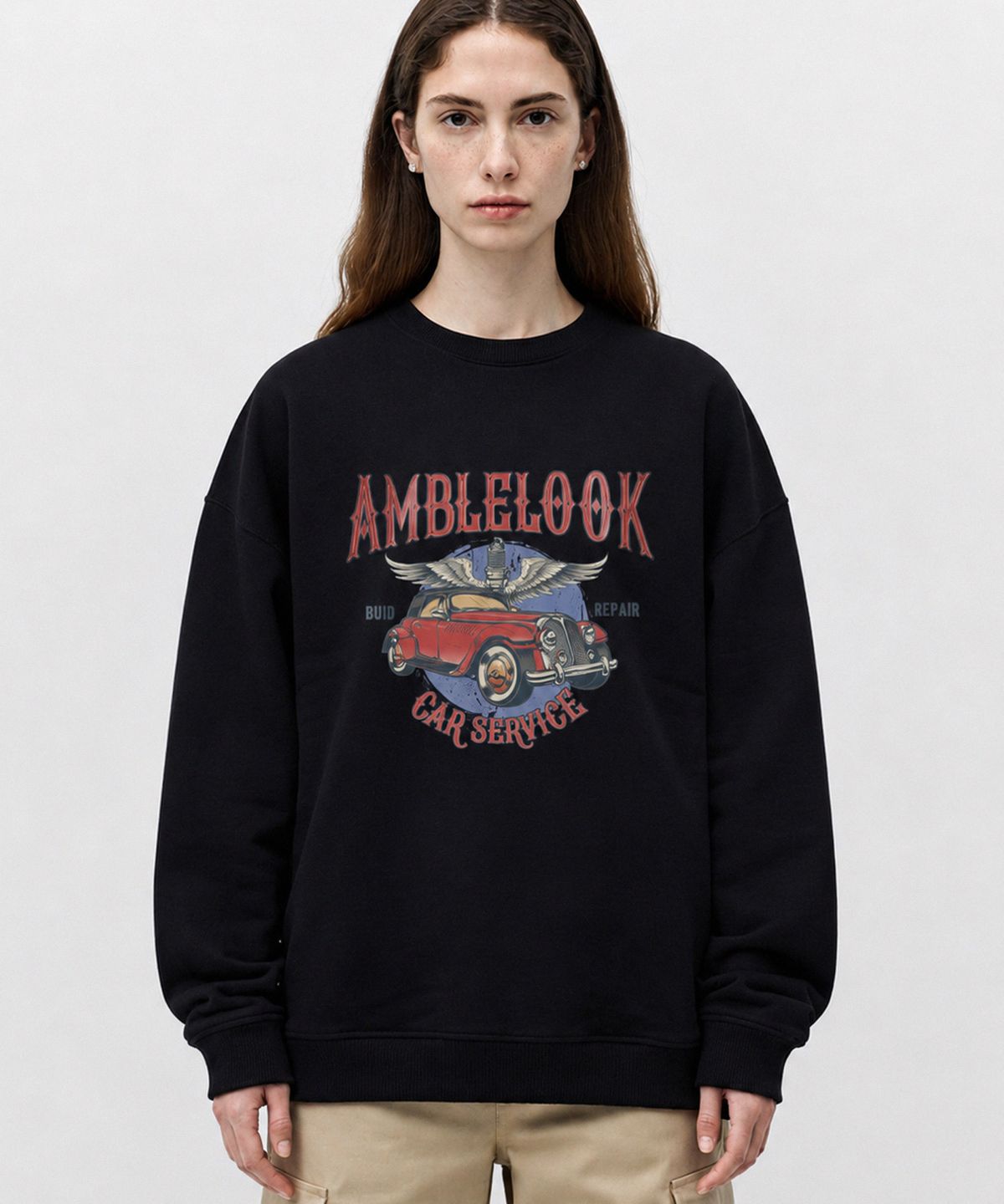 엠블룩(AMBLELOOK) 레귤러 스웨트셔츠 엔젤카 (3color)