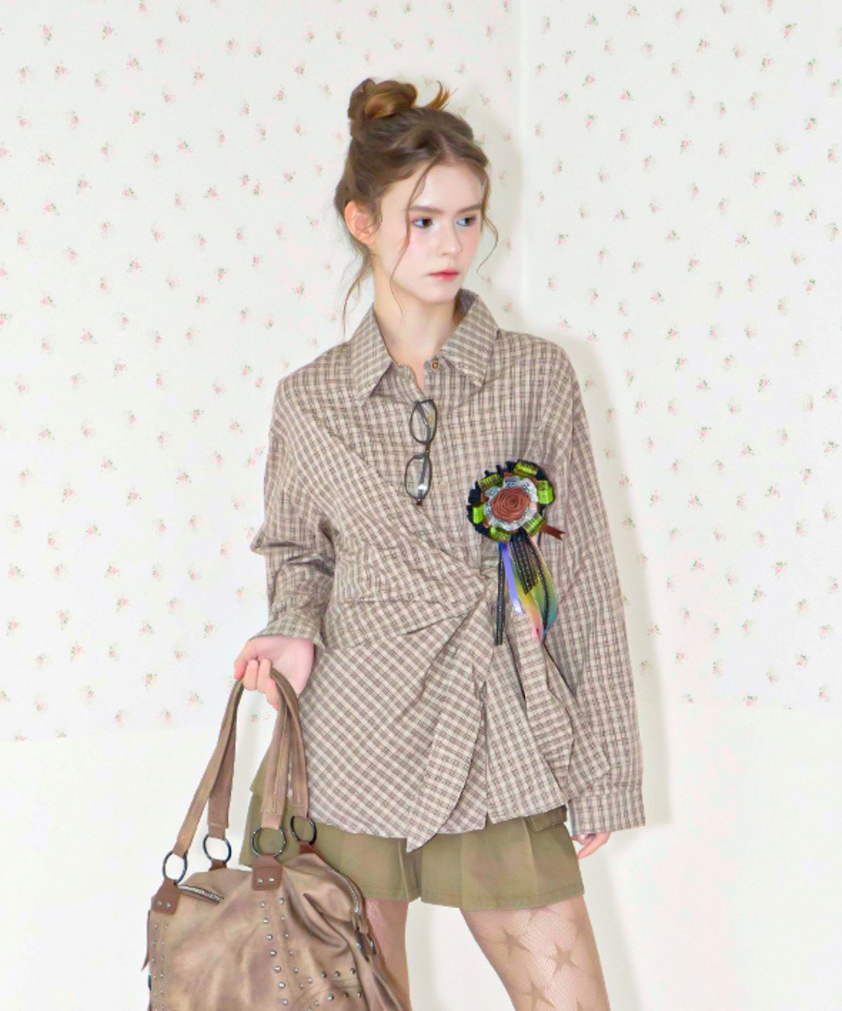 쿨키튼(KOOLKITTEN) Asymmetric Tie-Hem Plaid Shirt 2colors