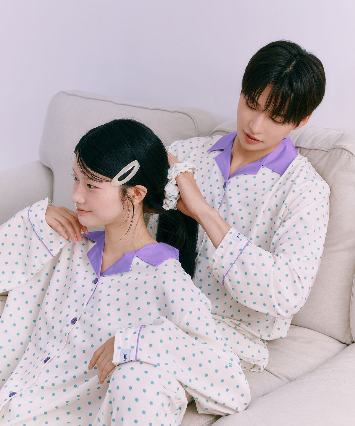 주디앤(JUDYN) [2PACK] 민티도티 클린핏 긴팔 잠옷 파자마 세트