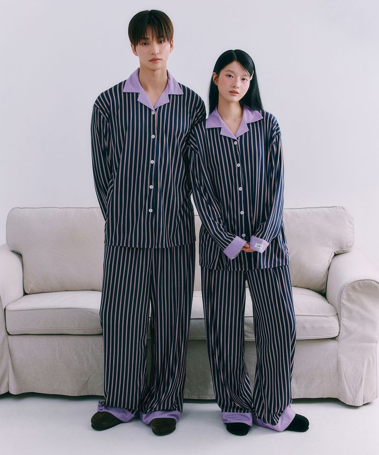 [2PACK] 모던 스트라이프 피치기모 긴팔 잠옷 파자마 세트