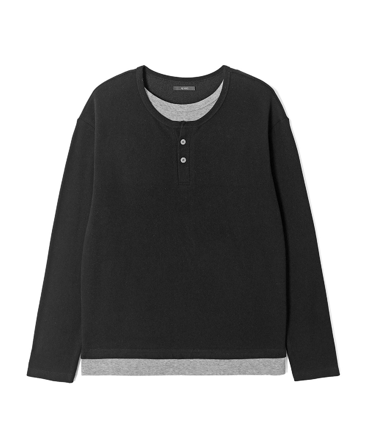 애드호크(ADHOC) 남성 이중 헨리넥 티셔츠 (BLACK) (HC8LT06)