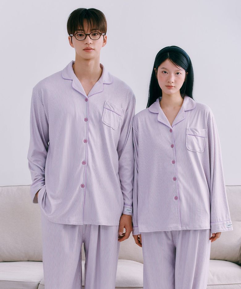 [2PACK] 퍼플버터 피치기모 긴팔 잠옷 파자마 세트