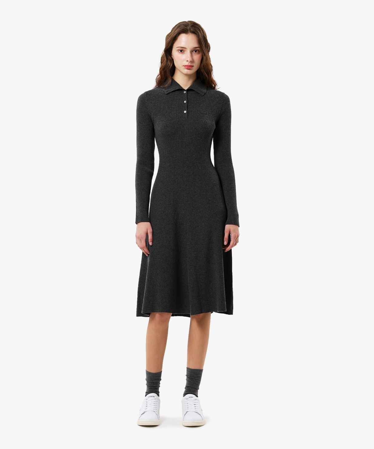 라코스테(LACOSTE) 여성 에리형 플레어 스웨터 드레스 EF907E-56N 050