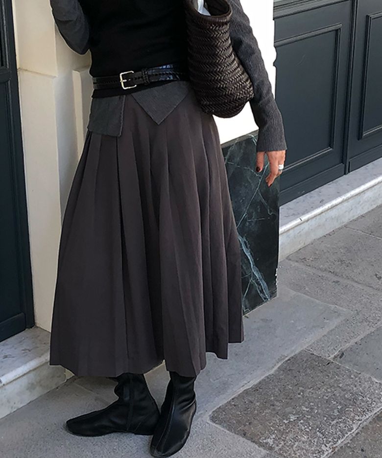 ORGANDY PLEATS SKIRT (CHARCOAL GRAY)