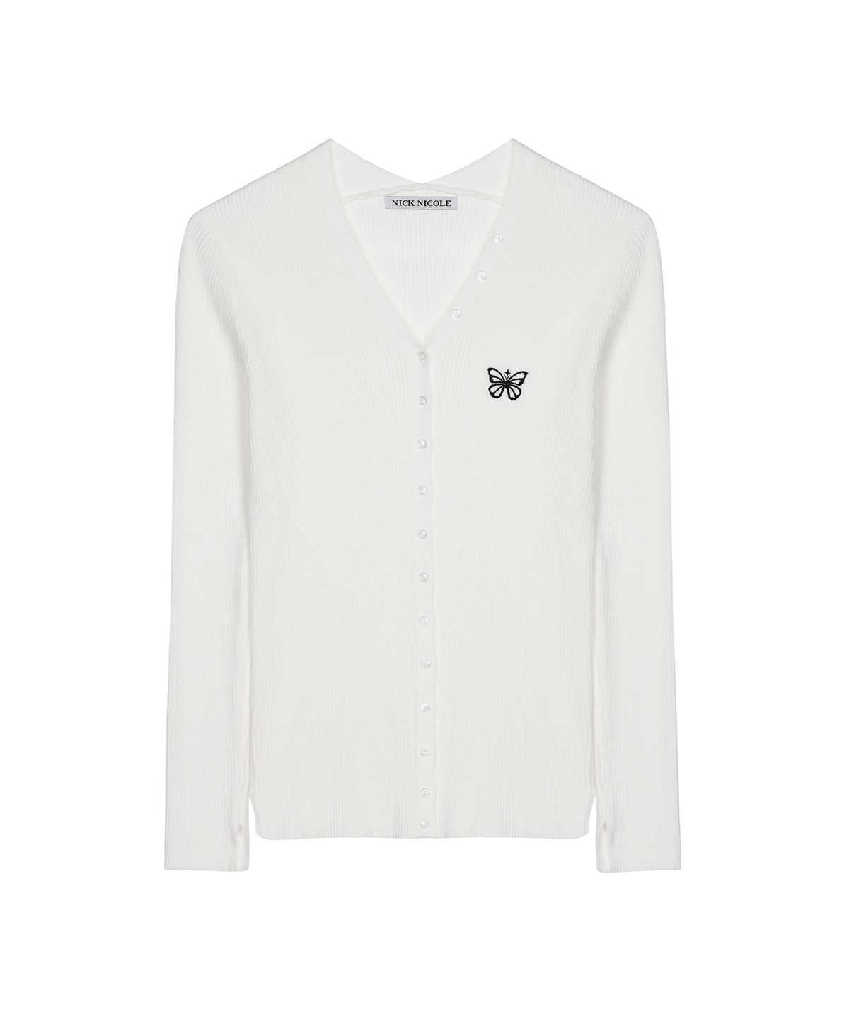 닉앤니콜(NICK&NICOLE) BUTTERFLY BUTTON SLIM KNIT CARDIGAN_IVORY