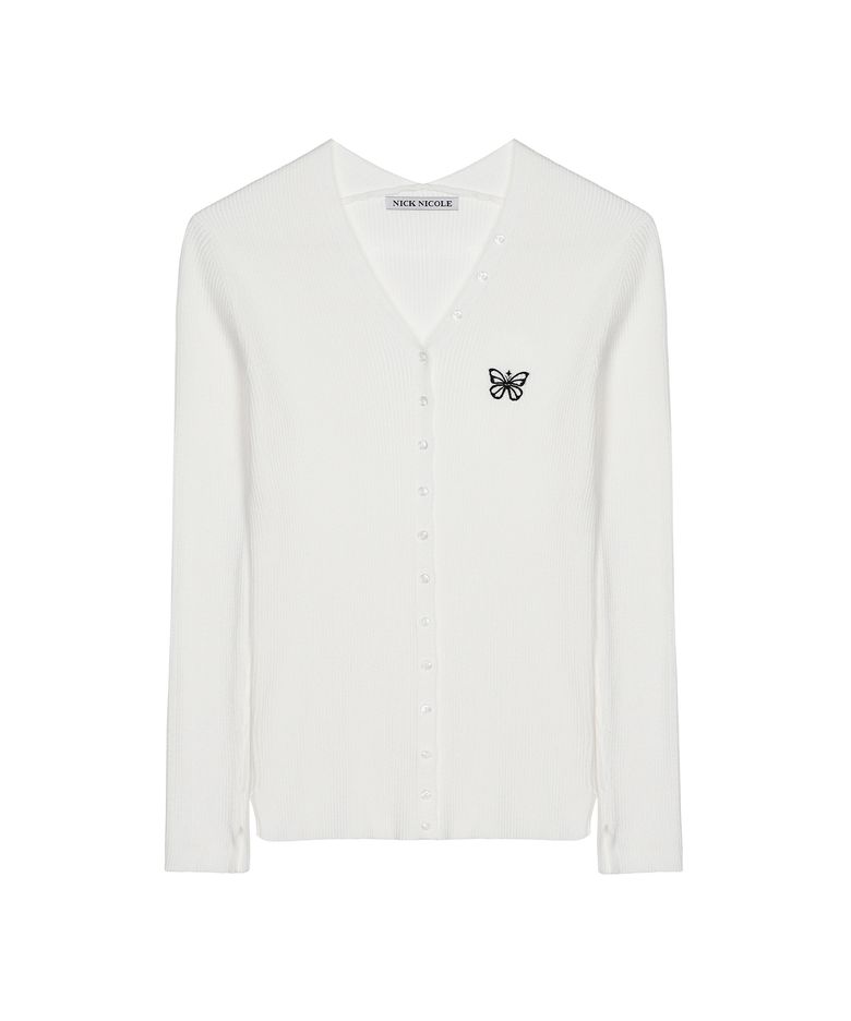 BUTTERFLY BUTTON SLIM KNIT CARDIGAN_IVORY