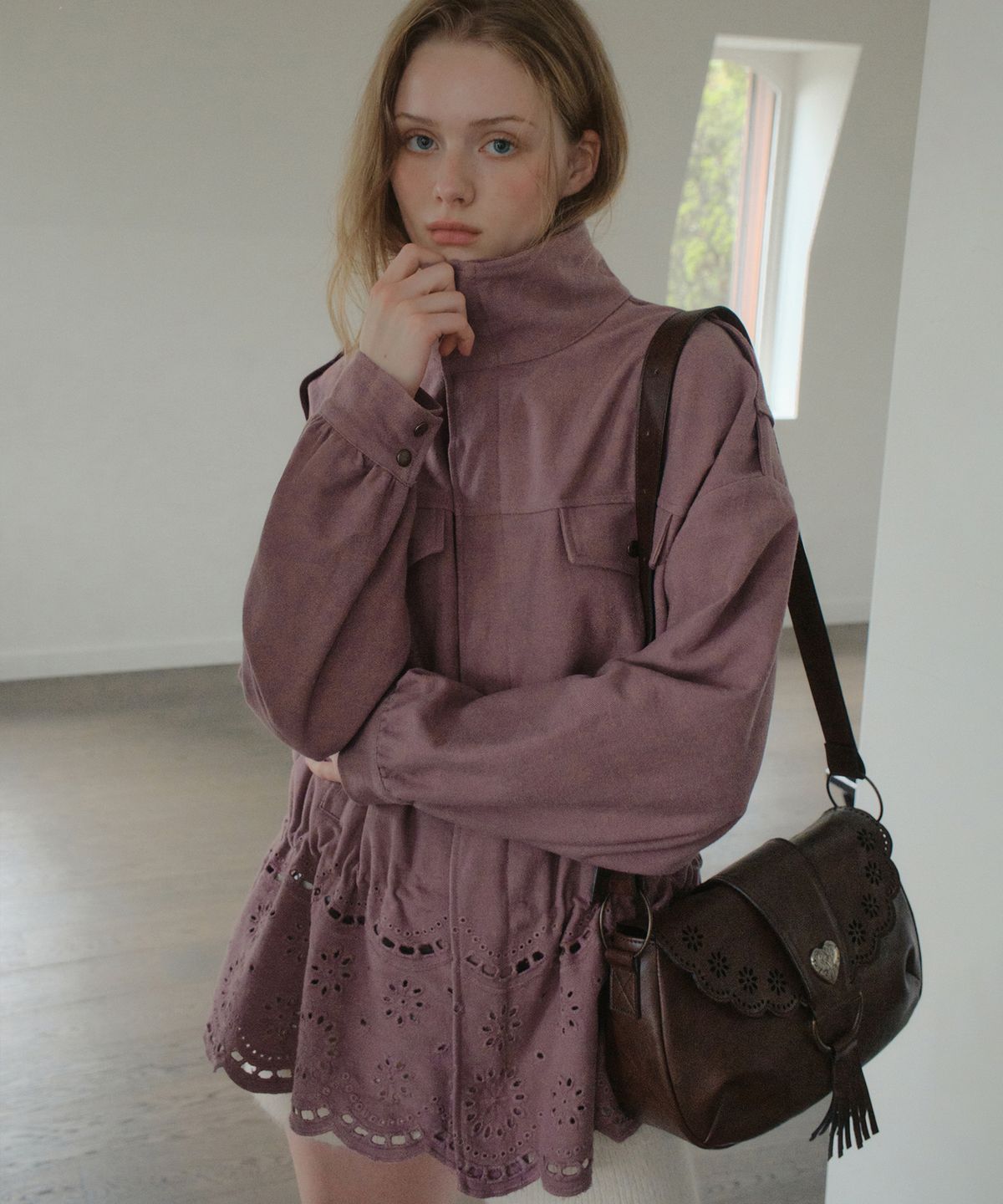 아우어노스텔지아(OURNOSTALGIA) Linden Scallop Field Jacket_Vintage Purple(OB6OT07)