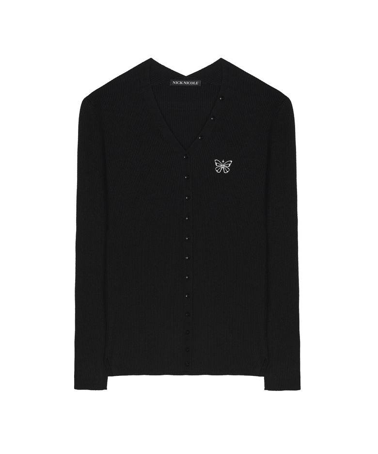 BUTTERFLY BUTTON SLIM KNIT CARDIGAN_BLACK