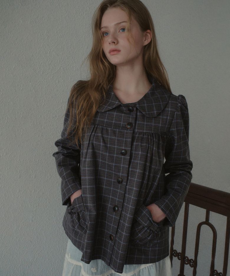 Colette Check Shirring Jacket_Charcoal(OB6OT05)