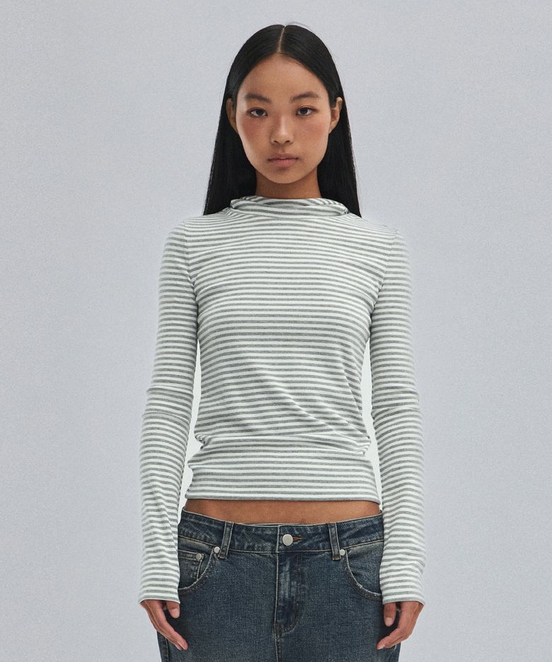 MOCK NECK HOODIE [GRAY WHITE]