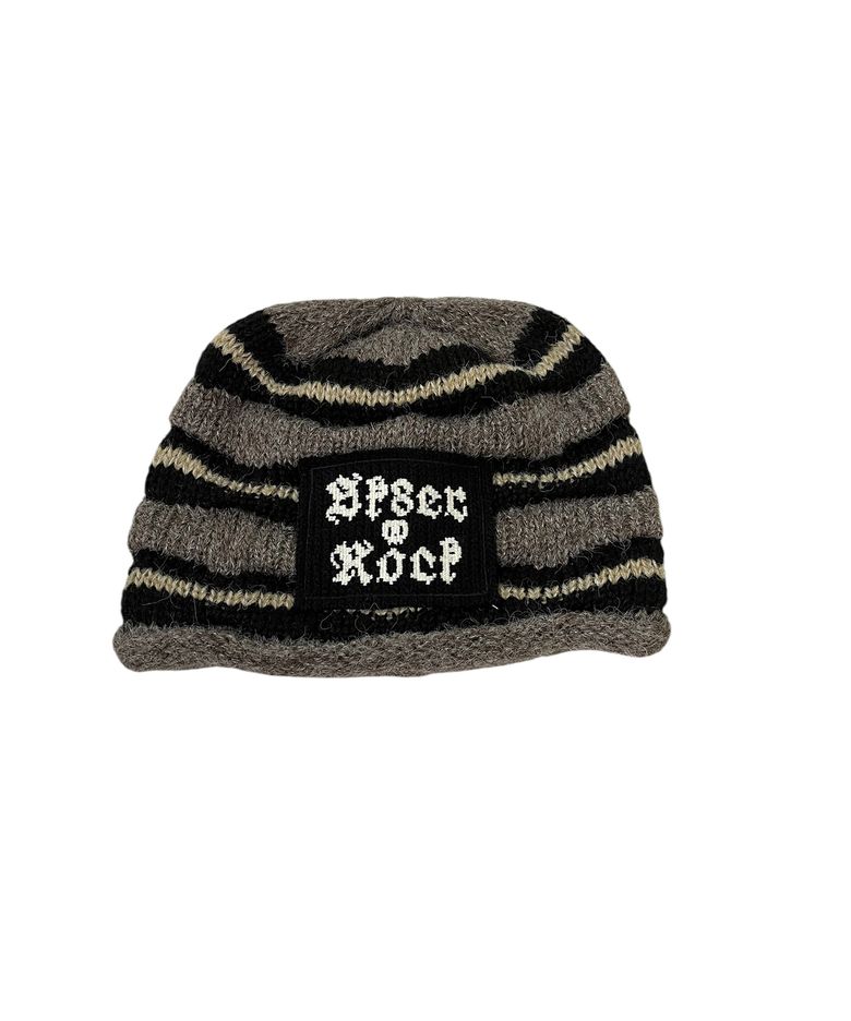 Crinkle Stripe Beanie (Brown)