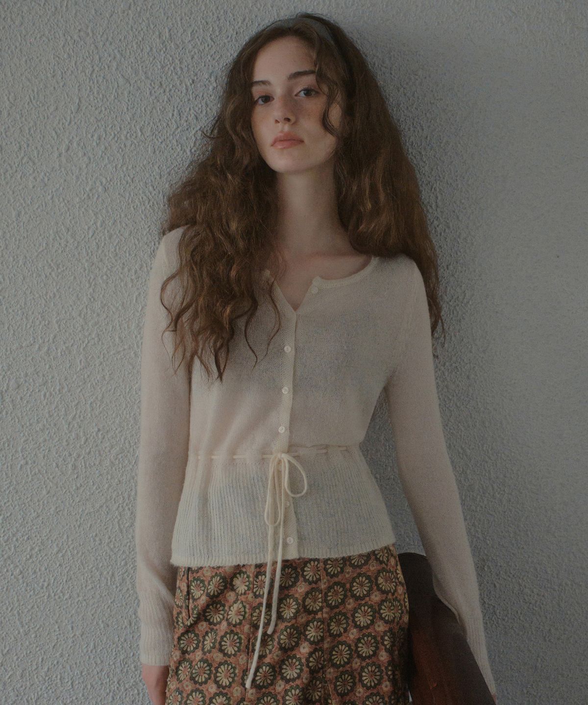 아우어노스텔지아(OURNOSTALGIA) Maren Tie Mohair Knit Cardigan_Cream(OCB6KN39)