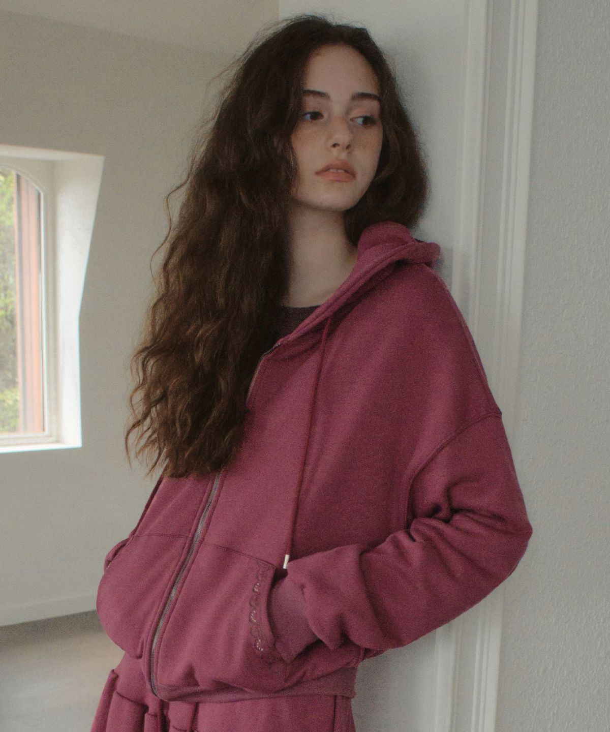 아우어노스텔지아(OURNOSTALGIA) French Terry Hoodie Zip-Up_Vintage Wine(OB6OT08)