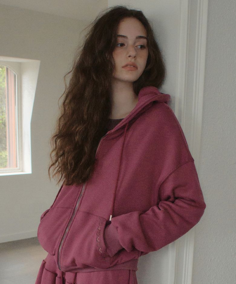 French Terry Hoodie Zip-Up_Vintage Wine(OB6OT08)