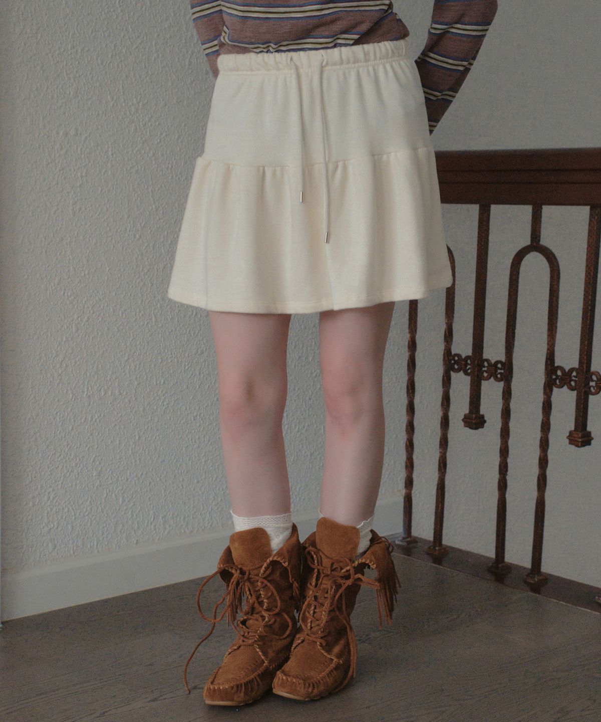아우어노스텔지아(OURNOSTALGIA) French Terry Tiered Skirt_Cream(OB6SK19)