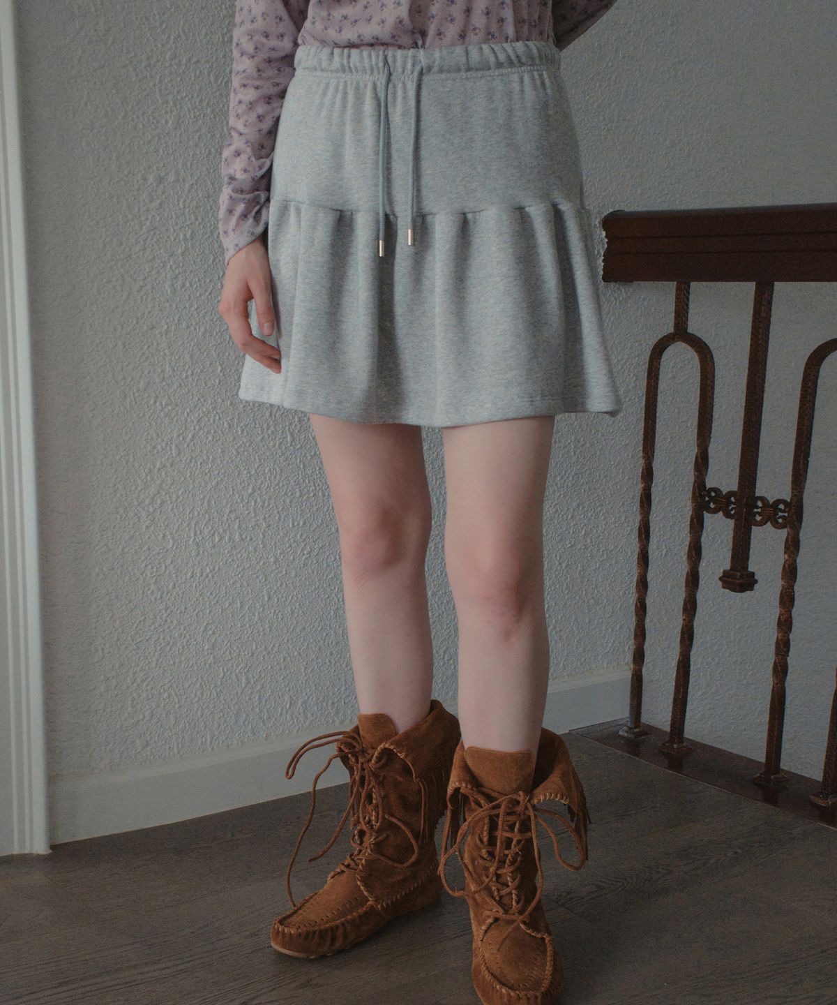 아우어노스텔지아(OURNOSTALGIA) French Terry Tiered Skirt_Gray(OB6SK19)