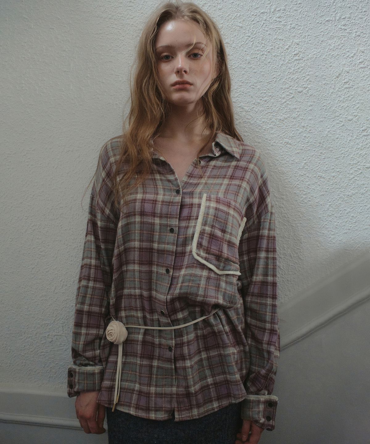 아우어노스텔지아(OURNOSTALGIA) Thistle Check Shirt_Ash Purple(OB6SH03)