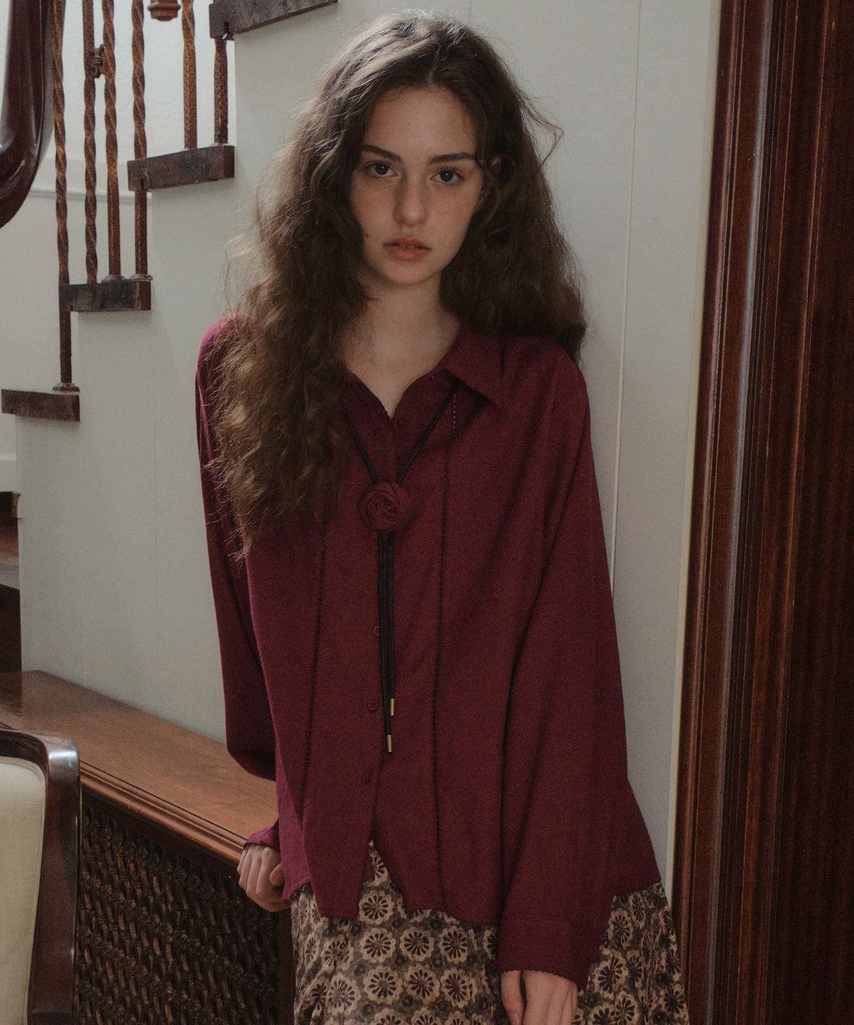 아우어노스텔지아(OURNOSTALGIA) Pinco Stitch Shirt_Burgundy(OB6SH04)
