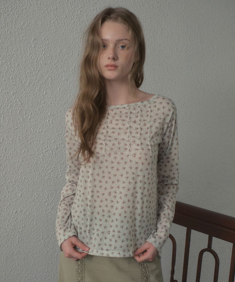 Vine Flower Shirring T-shirt_Cream(OB6TP18)