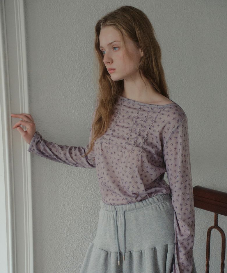 Vine Flower Shirring T-shirt_Dusty Mauve(OB6TP18)