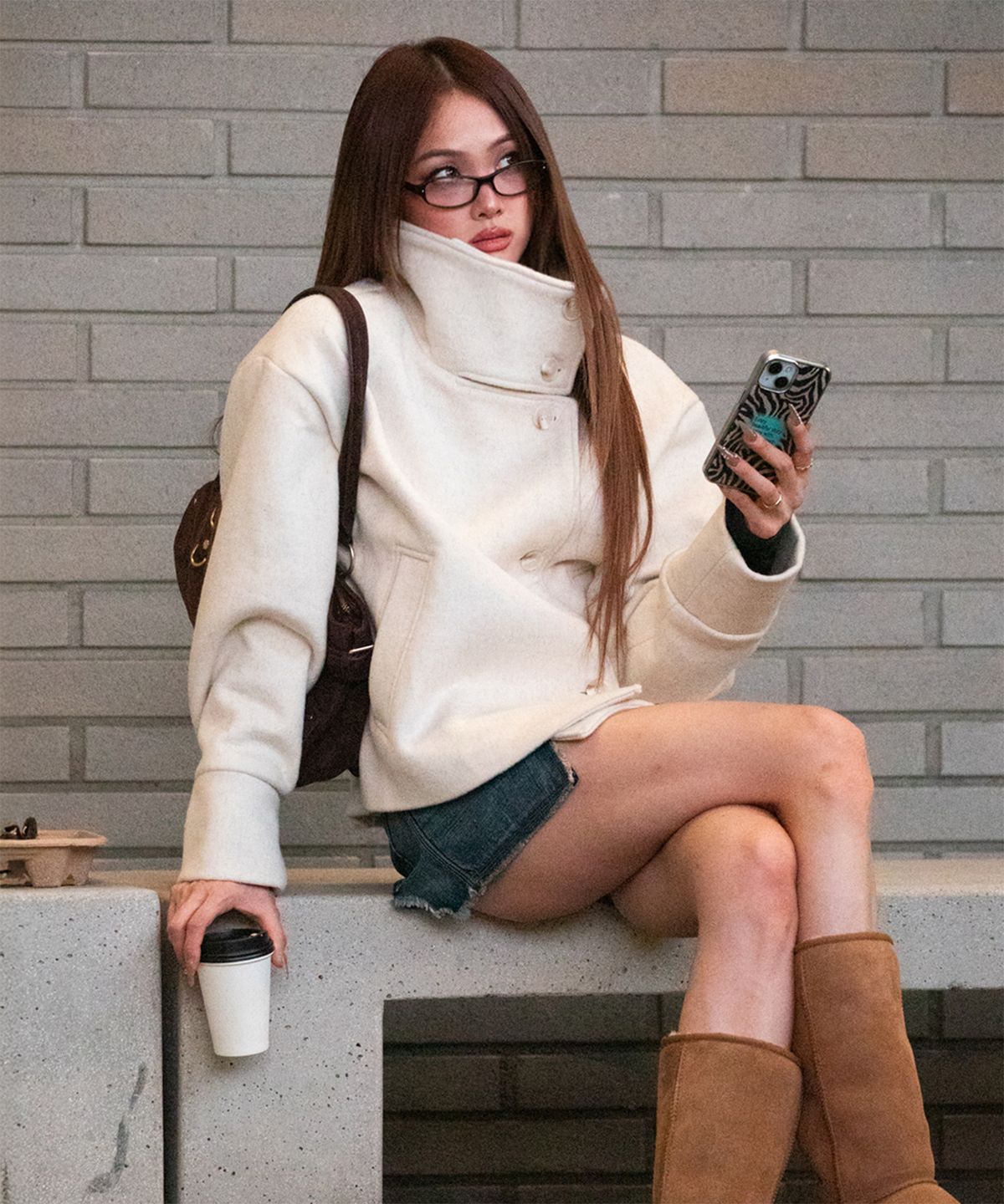 디망쉬(dimanche) Double Breasted Short Coat (cream)
