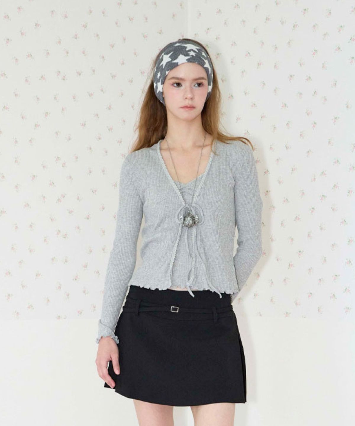 쿨키튼(KOOLKITTEN) Tie-Front Cardigan & Cami Top Set 2colors