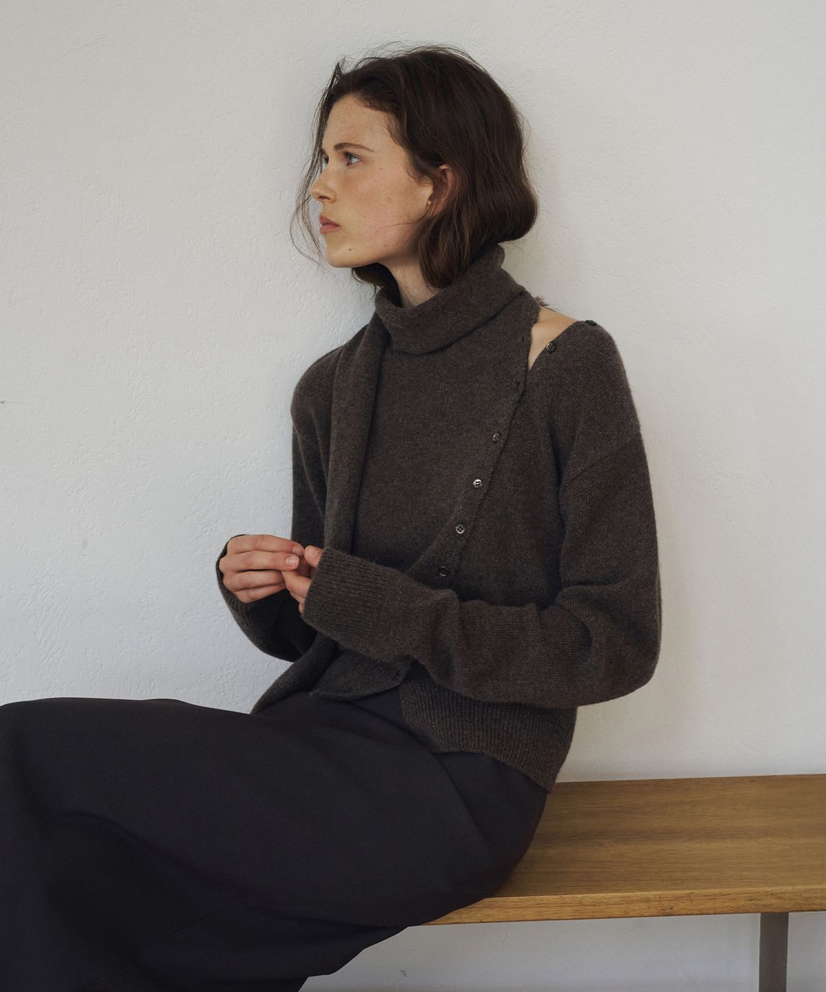 라메레이(LAMEREI) Muffler Diagonal Open Cardigan[LMBFAUKN2102]-Brown Melange