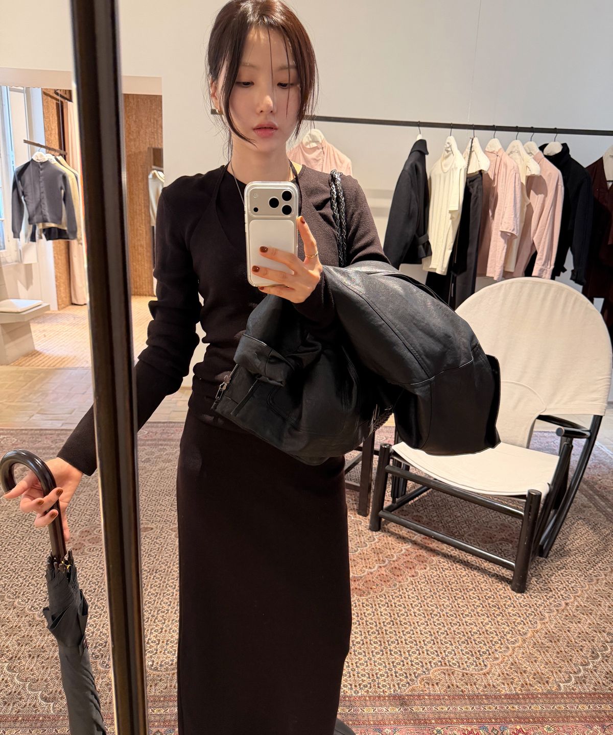 호와스(HOWUS) CLASSIC H-LINE KNIT SKIRT (BROWN)