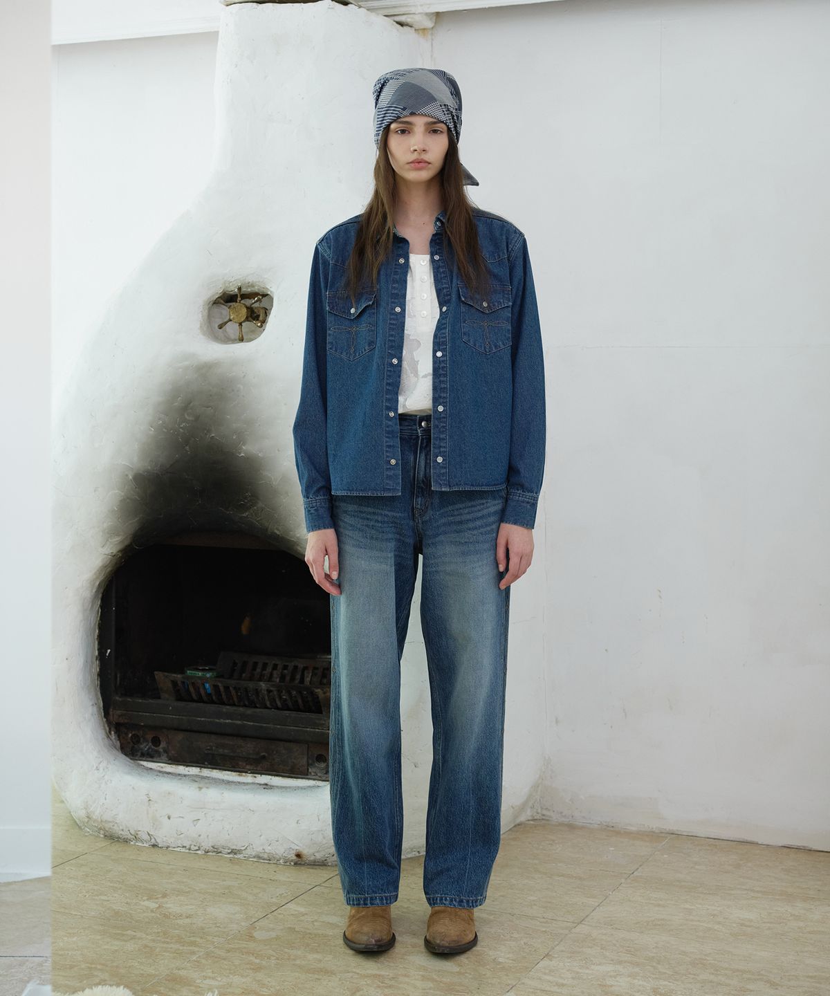 프리터(FRITUR) Boho-Side Embroidered Denim Blue_F263DE04