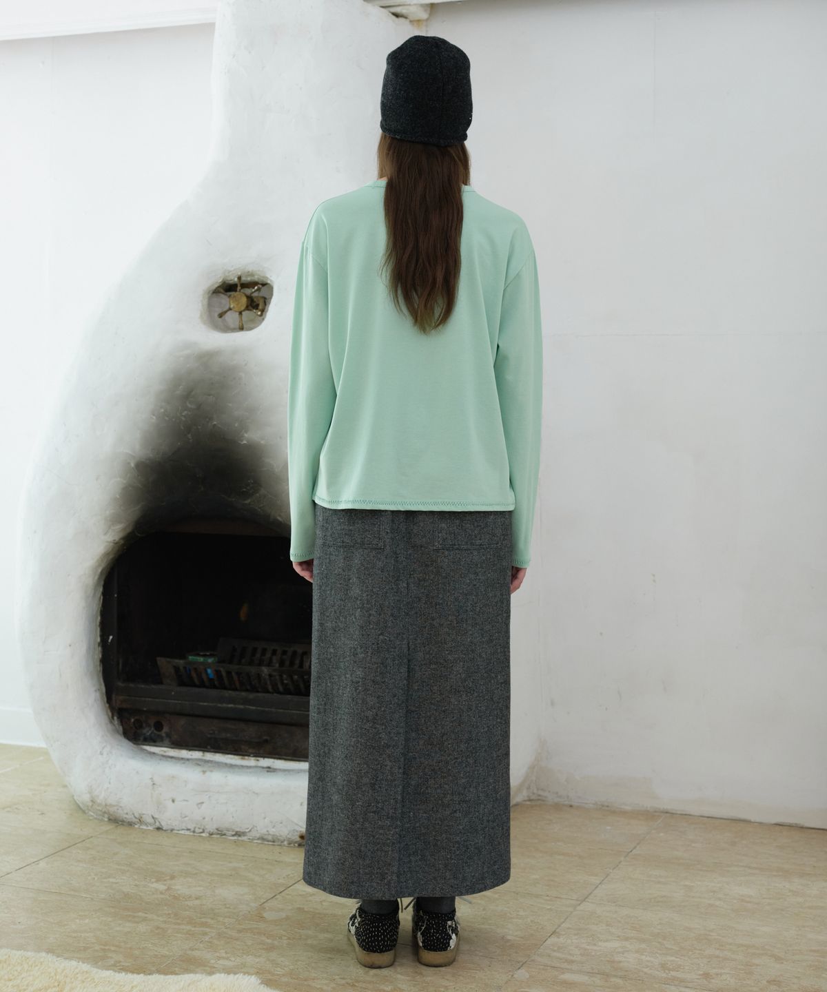 프리터(FRITUR) Classic Tailored Wool Skirt Grey_F263SK04