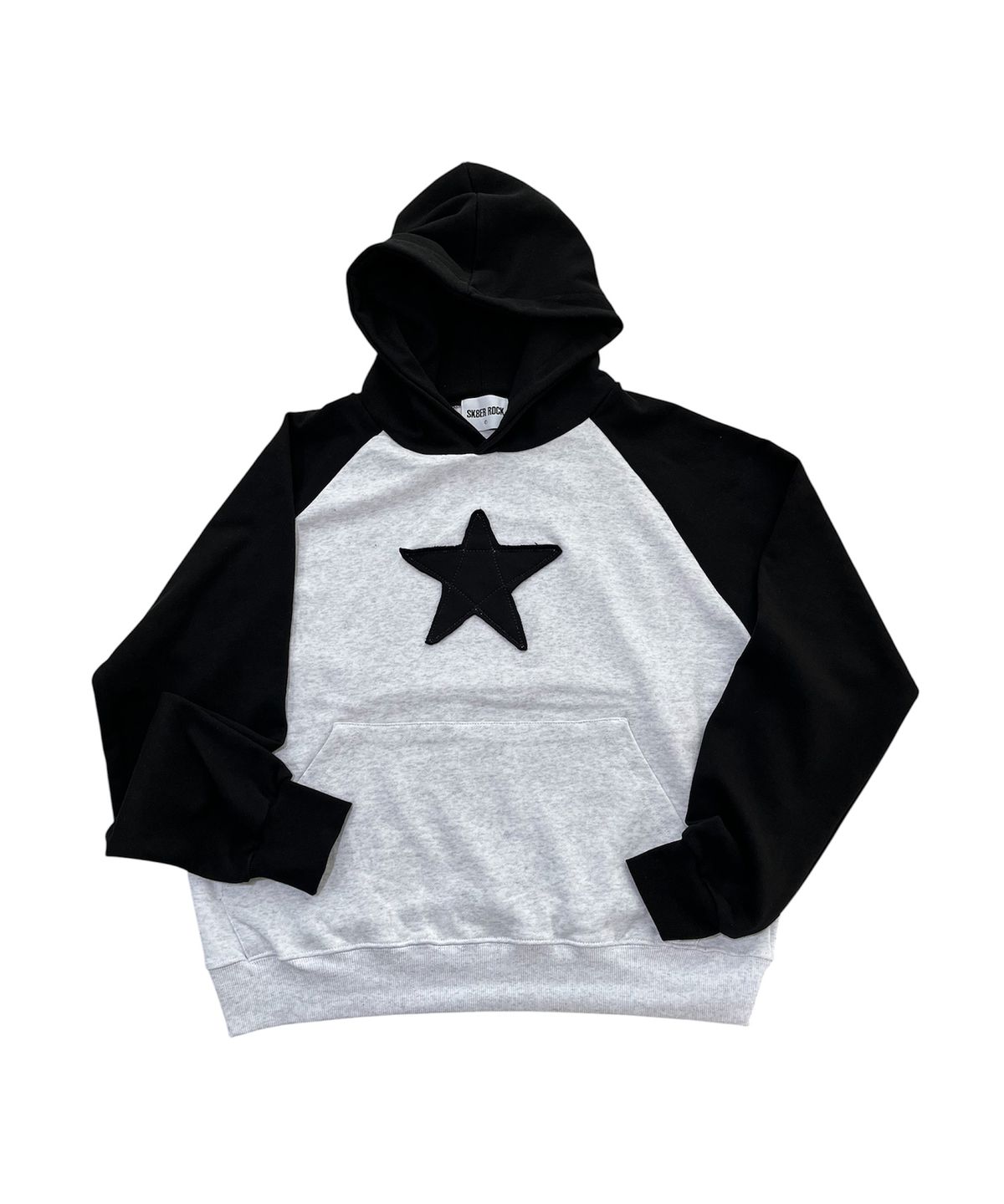 스케이터락(SK8ER ROCK) Star Patchwork Hoodie (white melange*black)