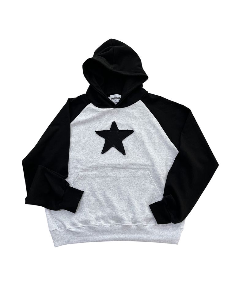 Star Patchwork Hoodie (white melange*black)