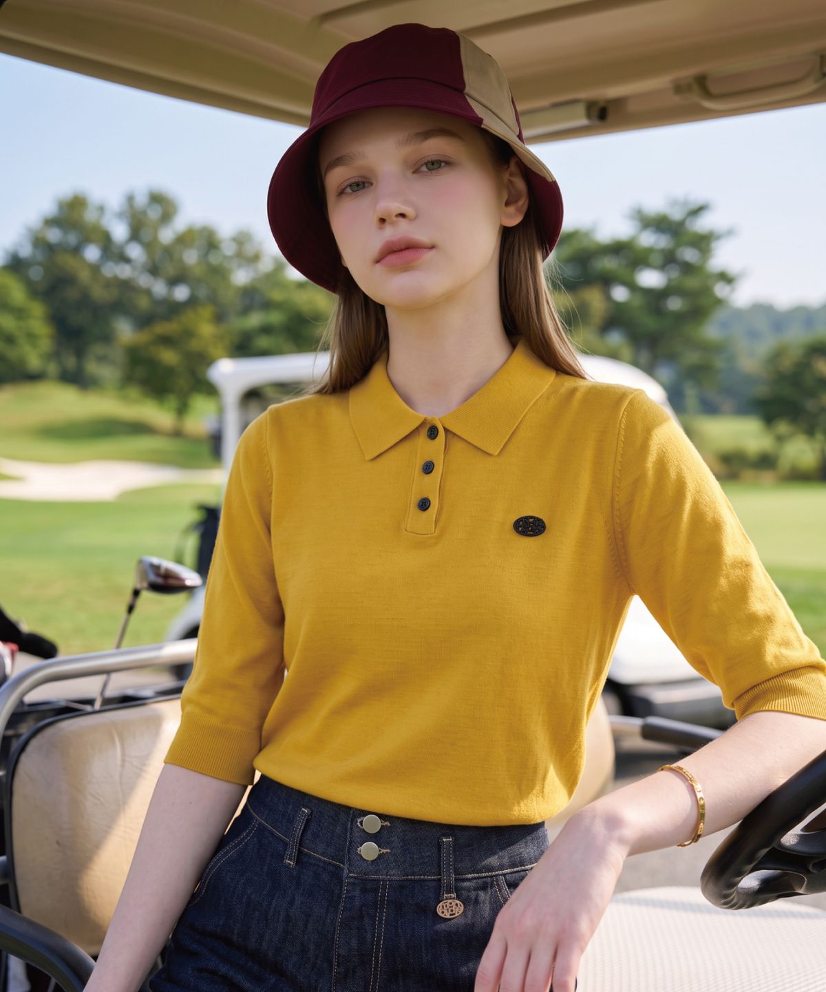 몽버디 골프(MONBIRDIE GOLF) 클라우드 폴로니트_MUSTARD