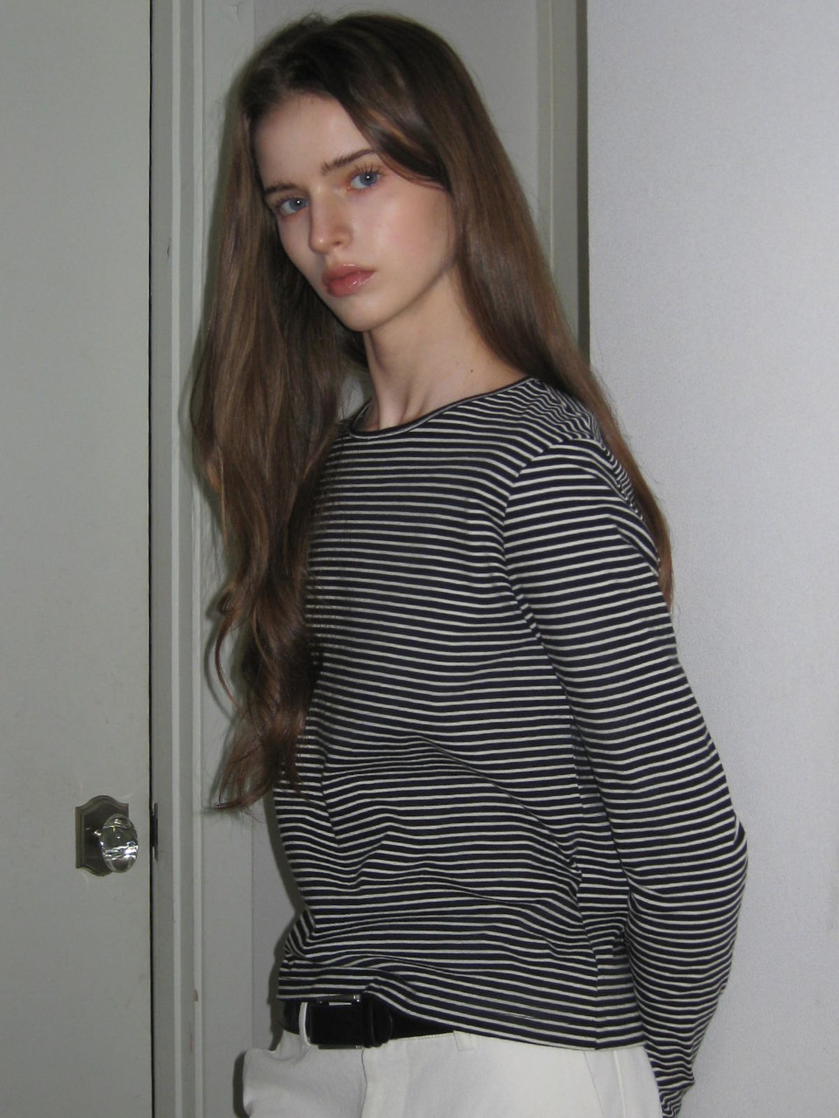 웨이브유니온(WAVE UNION) Stripe Slim Fit Longsleeve T-shirt Black Ivory