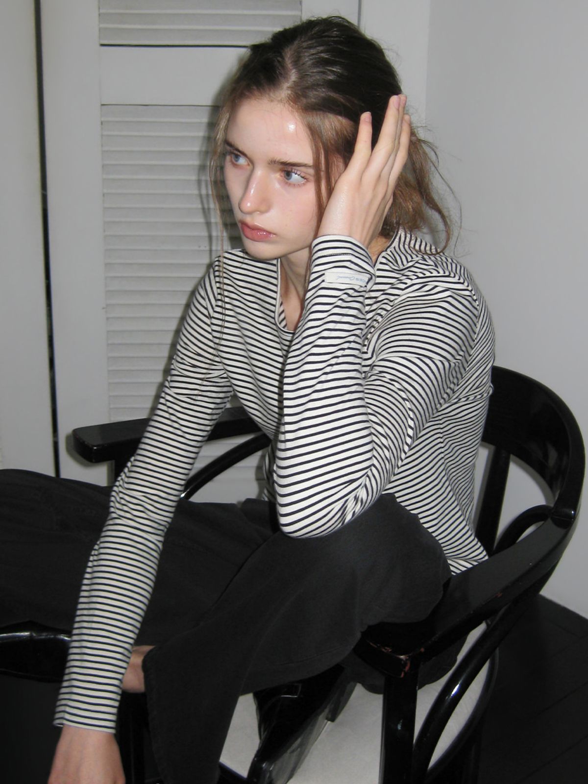 웨이브유니온(WAVE UNION) Stripe Slim Fit Longsleeve T-shirt Ivory Black