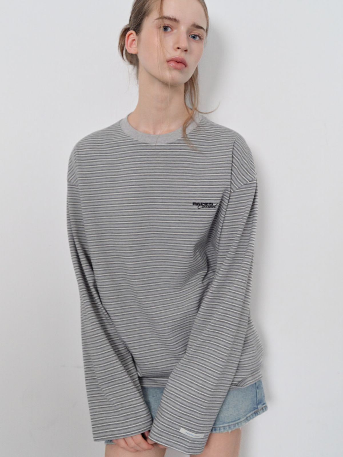 웨이브유니온(WAVE UNION) Stripe Oversized Longsleeve T-shirt Heather dark gray