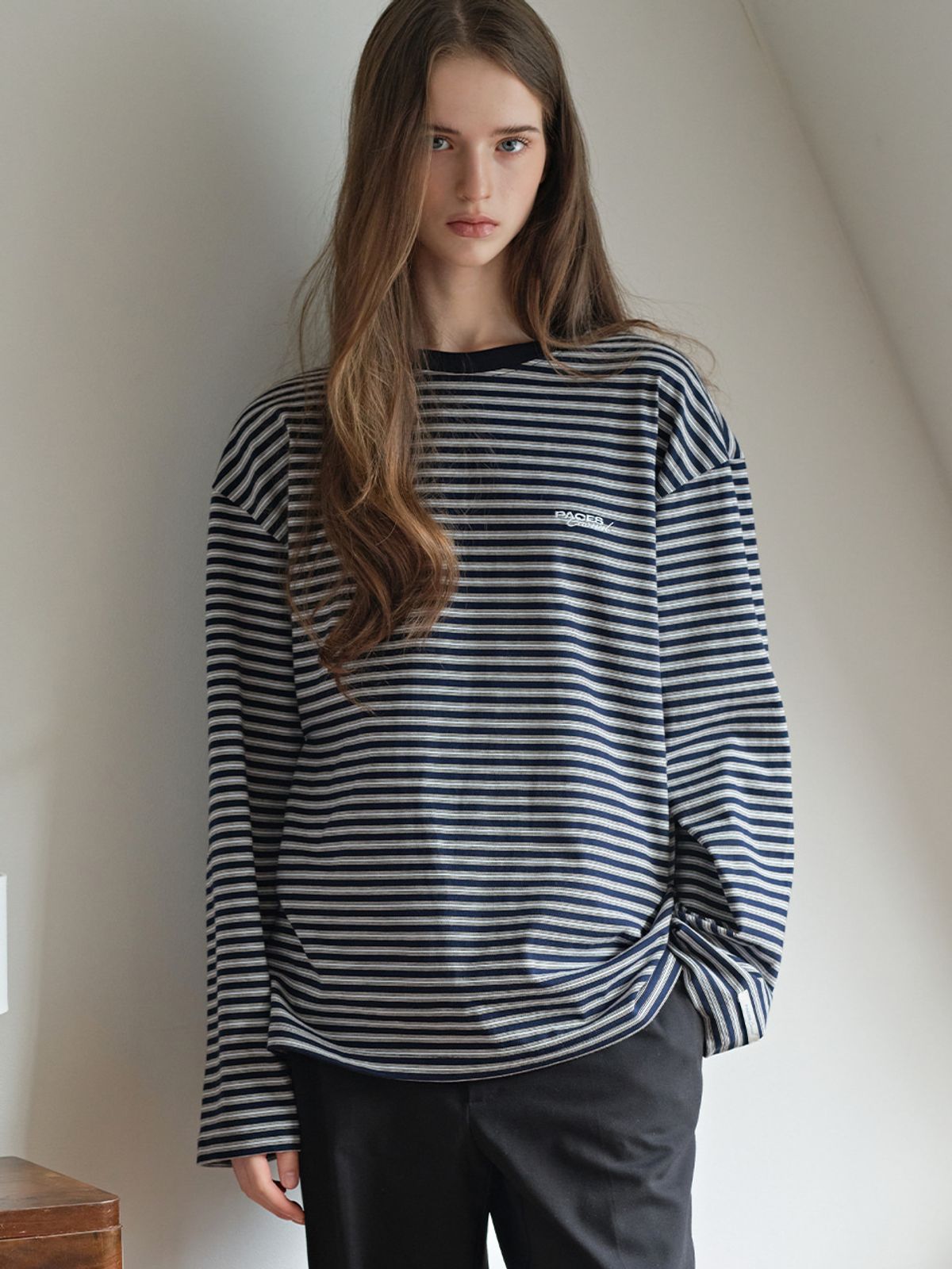 웨이브유니온(WAVE UNION) Stripe Oversized Longsleeve T-shirt Navy