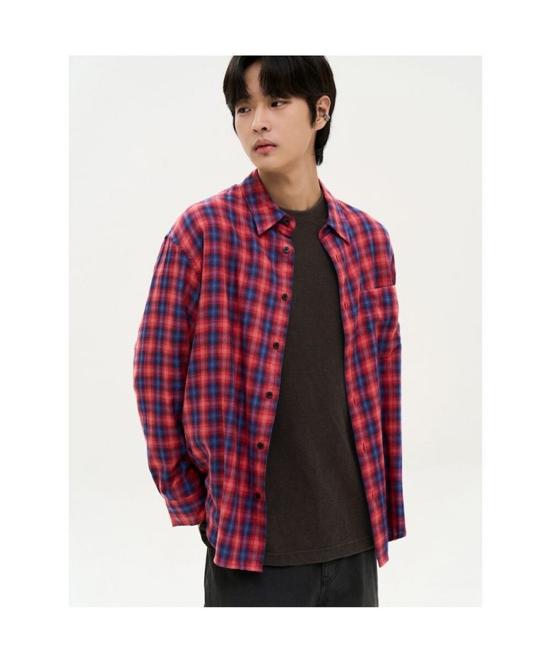 브러시드 체크 셔츠  레드