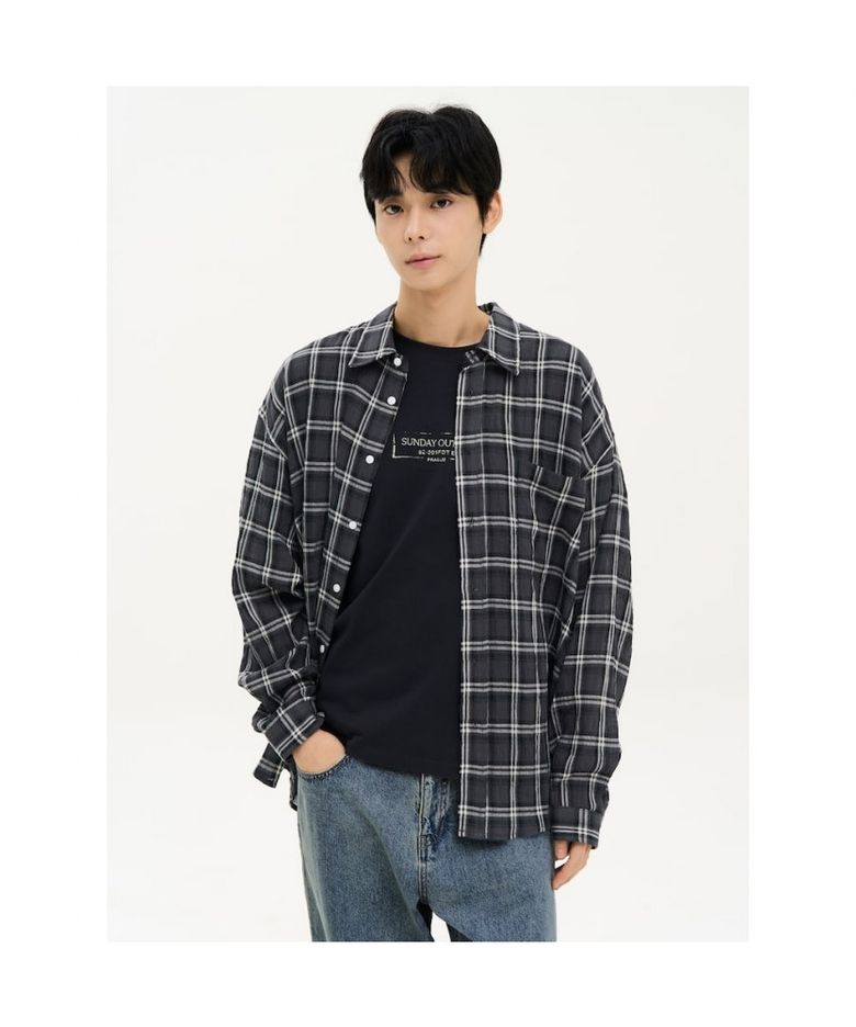 오버사이즈 체크 셔츠  네이비