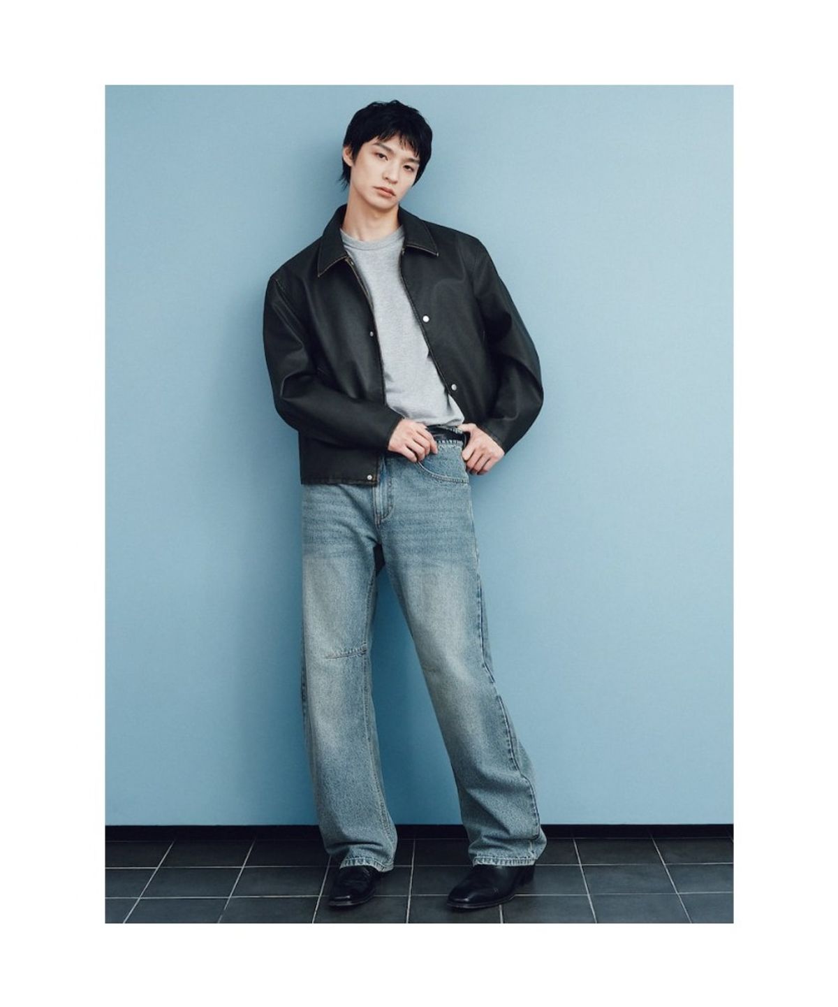 에잇세컨즈(8SECONDS) 풀밴딩 커브드핏 데님 팬츠  블루