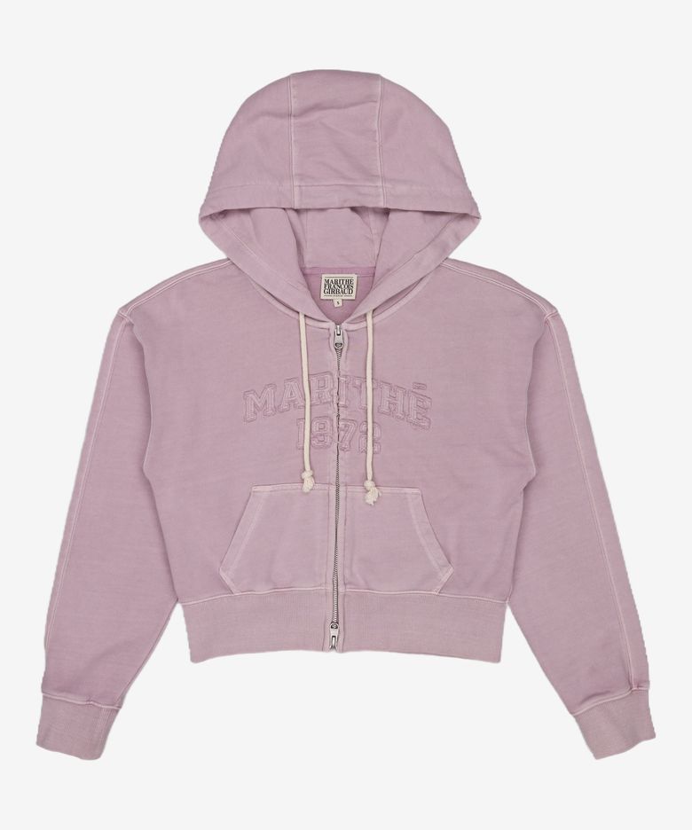 W VINTAGE DYEING APPLIQUE LOGO CROP HOODIE ZIPUP dark pink S