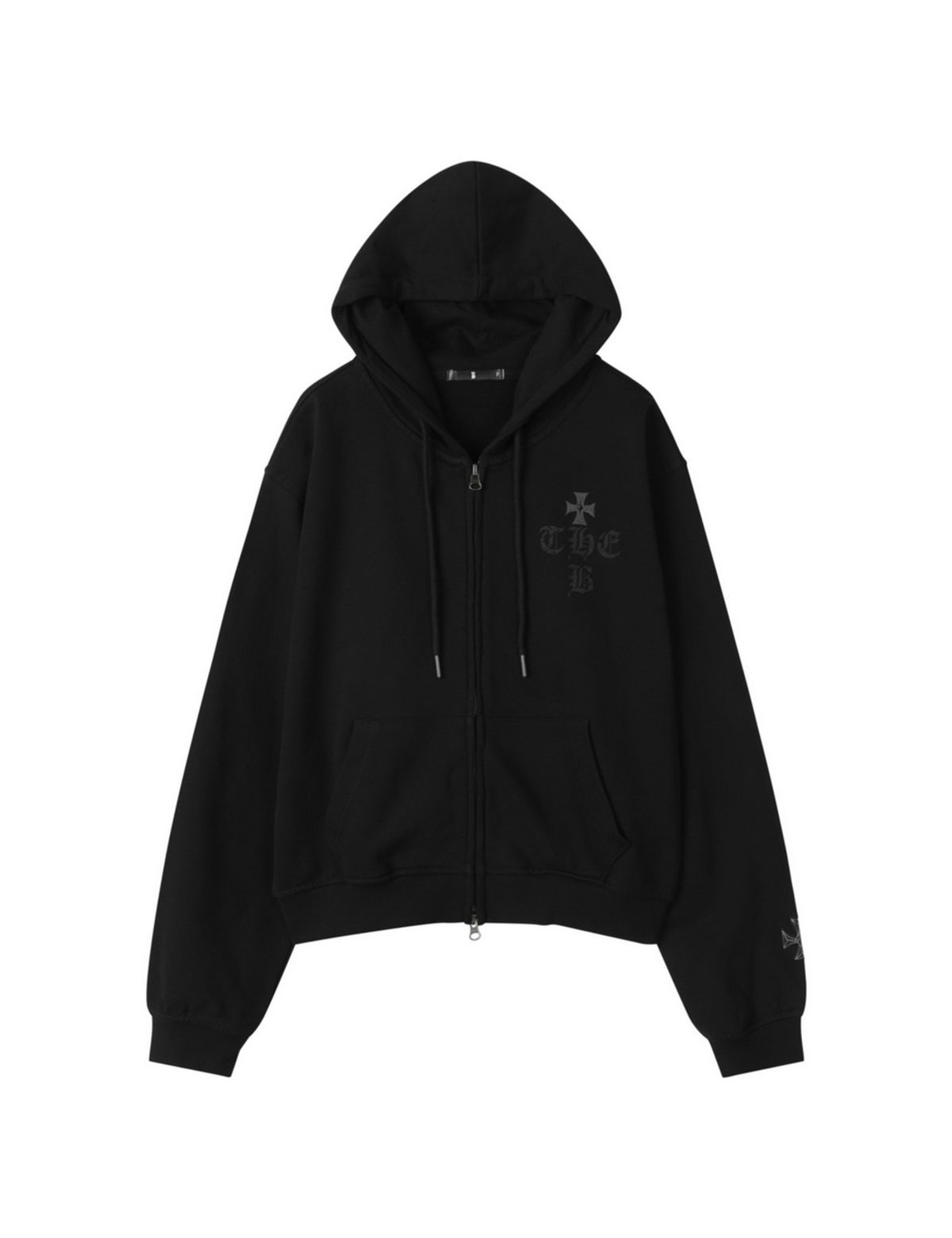 더비 아카이브(THE B ARCHIVE) 여성 아트웍 스웨트 크롭 후드 집업 블랙