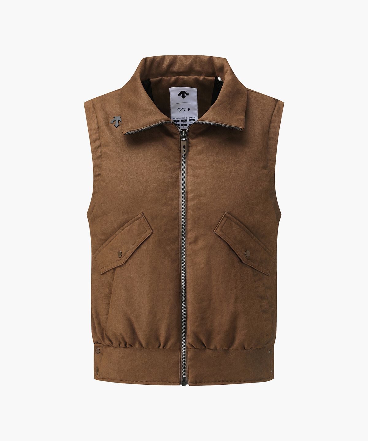 데상트 골프(DESCENTE GOLF) 여성 하이넥 아웃포켓 우븐 베스트 브라운 DR32WFWV9B