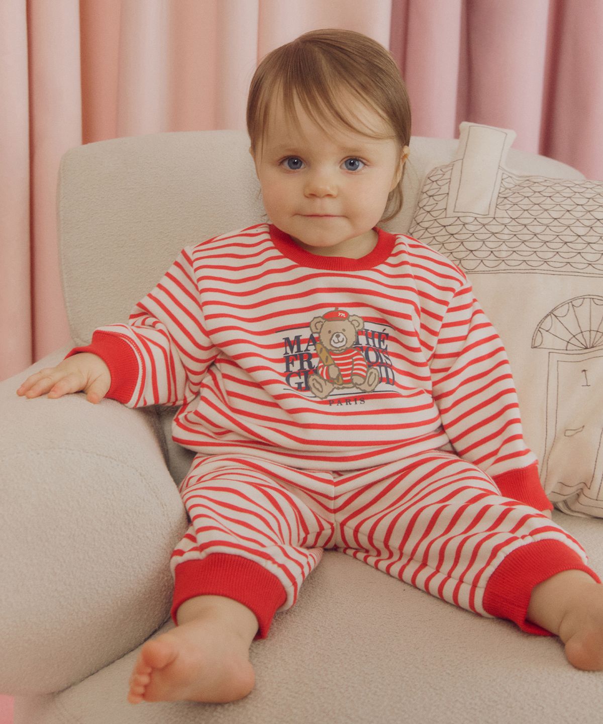 마리떼 키즈(MARITHÉ KIDS) BABY STRIPED SWEAT JOGGER PANTS red