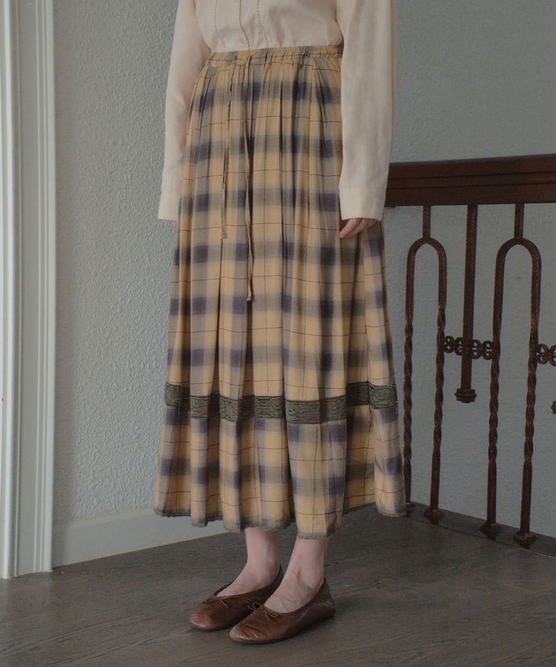 Bonnie Check Pleated Skirt_Orange(OB6SK17)