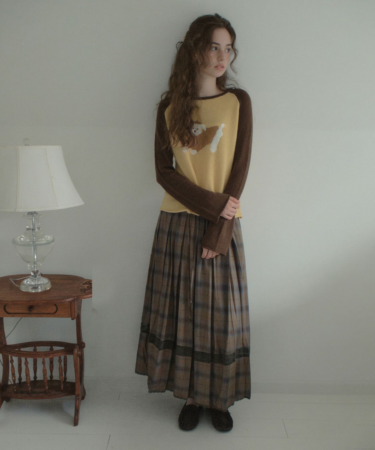 아우어노스텔지아(OURNOSTALGIA) Bonnie Check Pleated Skirt_Khaki(OB6SK17)