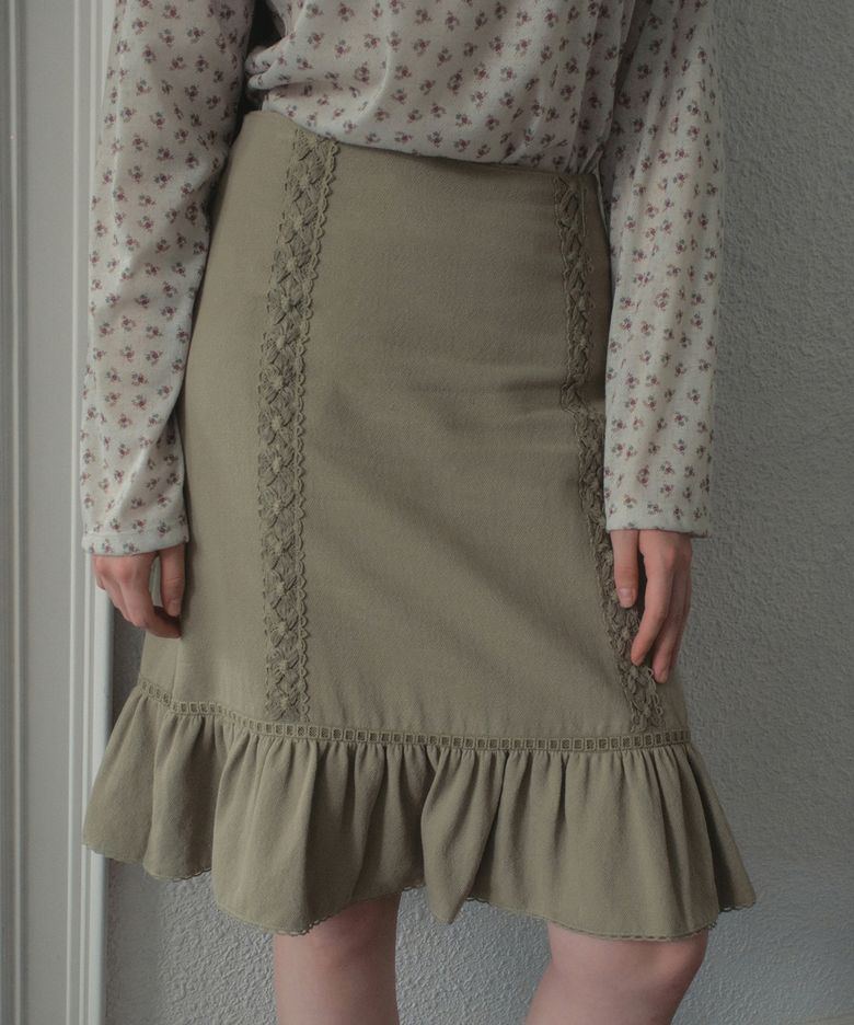 Cottage Lace Midi Skirt_Light Khaki(OB6SK20)