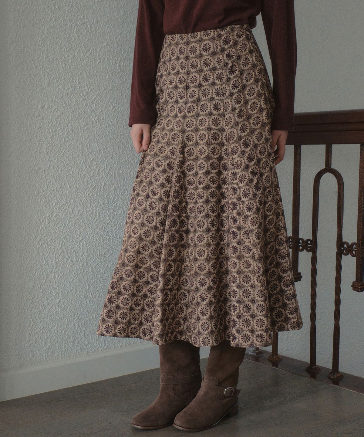 아우어노스텔지아(OURNOSTALGIA) Posy Swing Long Skirt_Brown(OB6SK15)