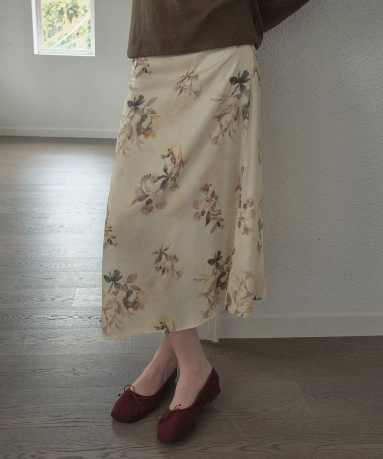 Vintage Flower Satin Skirt_Cream Beige(OB6SK16)